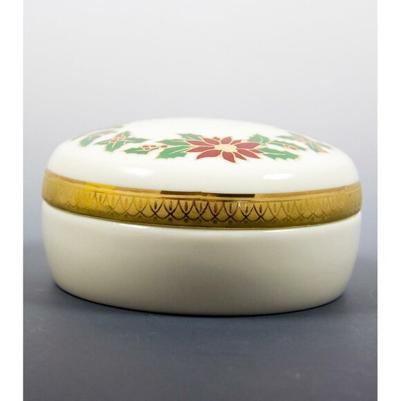 Mikasa Holiday Elegance Porcelain Poinsettia Covered Box 3.5" FK001/420 NEW - Picture 3 of 6